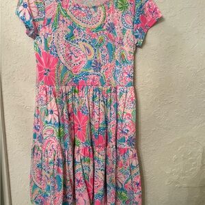 Lilly Pulitzer Pink Blue Green Paisley Floral Cotton Swing Dress